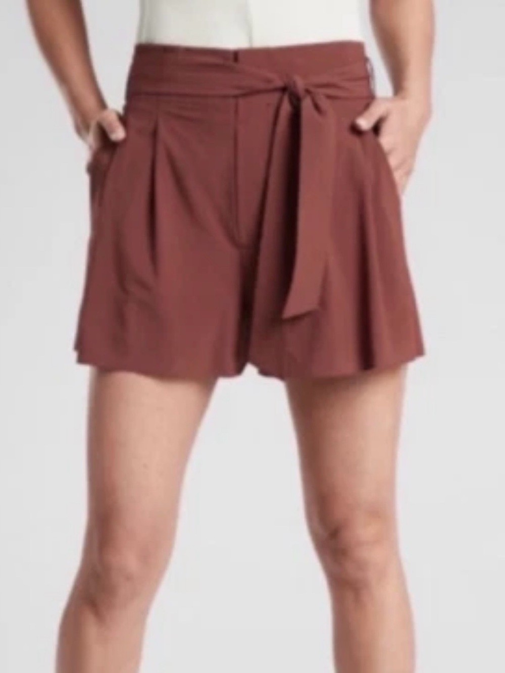 Athleta Skyline Short II Paperbag Waist Tie Belt Rust Brick Red Size 8